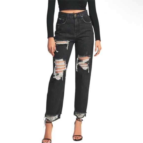 Retrofete Maggie Distressed Straightleg 26 Denim Jean in Onyx Jet Black $413 NWT - Picture 4 of 6